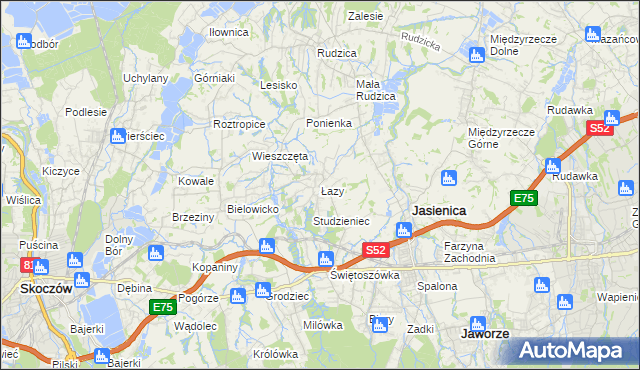 mapa Łazy gmina Jasienica, Łazy gmina Jasienica na mapie Targeo