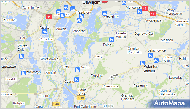 mapa Łazy gmina Oświęcim, Łazy gmina Oświęcim na mapie Targeo