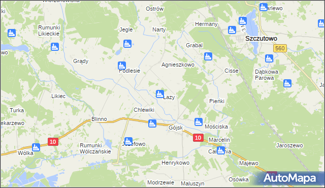 mapa Łazy gmina Szczutowo, Łazy gmina Szczutowo na mapie Targeo