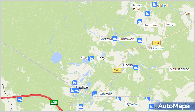 mapa Łazy gmina Tuplice, Łazy gmina Tuplice na mapie Targeo