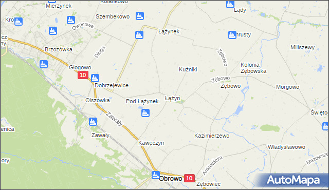 mapa Łążyn gmina Obrowo, Łążyn gmina Obrowo na mapie Targeo