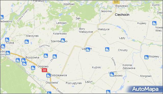 mapa Łążynek, Łążynek na mapie Targeo