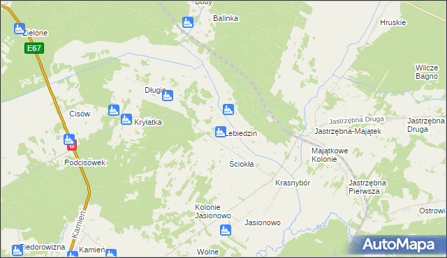 mapa Lebiedzin gmina Sztabin, Lebiedzin gmina Sztabin na mapie Targeo