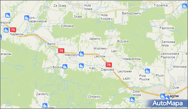 mapa Lechów gmina Bieliny, Lechów gmina Bieliny na mapie Targeo