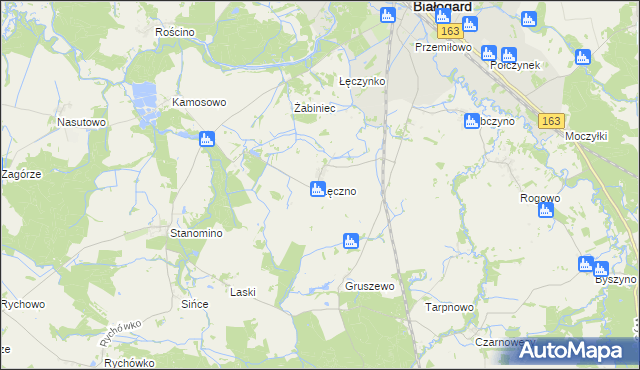 mapa Łęczno gmina Białogard, Łęczno gmina Białogard na mapie Targeo