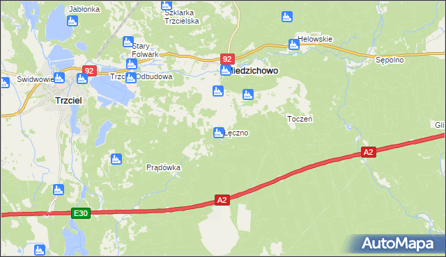 mapa Łęczno gmina Miedzichowo, Łęczno gmina Miedzichowo na mapie Targeo