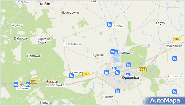 mapa Łęczyce gmina Opalenica, Łęczyce gmina Opalenica na mapie Targeo