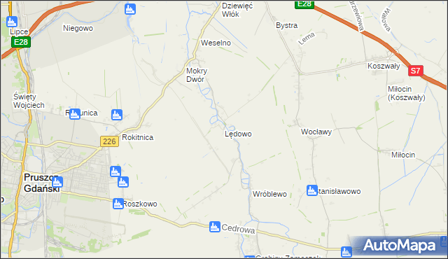 mapa Lędowo gmina Pruszcz Gdański, Lędowo gmina Pruszcz Gdański na mapie Targeo