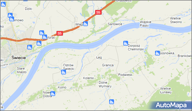 mapa Łęg gmina Chełmno, Łęg gmina Chełmno na mapie Targeo