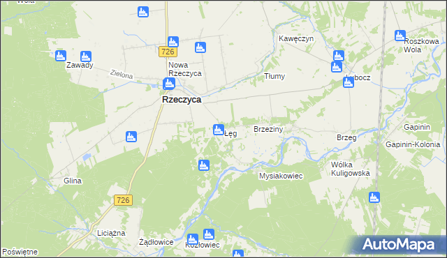 mapa Łęg gmina Rzeczyca, Łęg gmina Rzeczyca na mapie Targeo