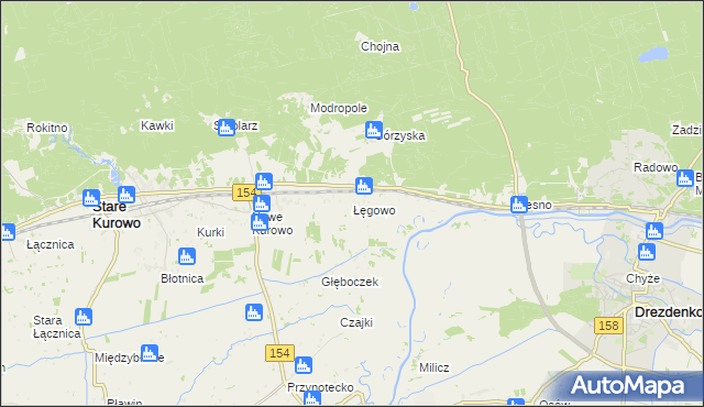 mapa Łęgowo gmina Stare Kurowo, Łęgowo gmina Stare Kurowo na mapie Targeo