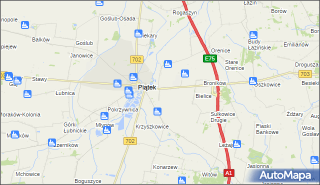 mapa Łęka gmina Piątek, Łęka gmina Piątek na mapie Targeo