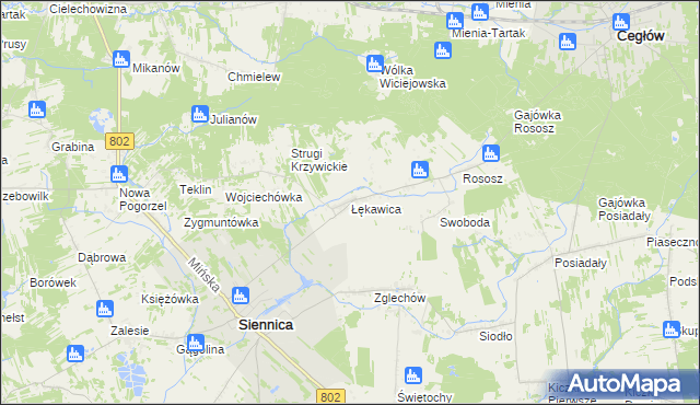 mapa Łękawica gmina Siennica, Łękawica gmina Siennica na mapie Targeo