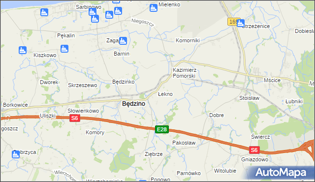 mapa Łekno gmina Będzino, Łekno gmina Będzino na mapie Targeo