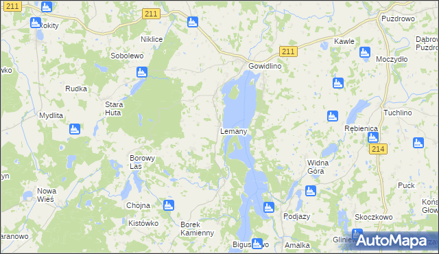 mapa Lemany gmina Sierakowice, Lemany gmina Sierakowice na mapie Targeo