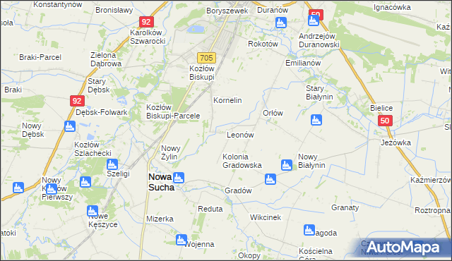 mapa Leonów gmina Nowa Sucha, Leonów gmina Nowa Sucha na mapie Targeo