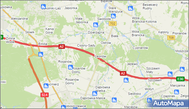 mapa Leonów gmina Zgierz, Leonów gmina Zgierz na mapie Targeo