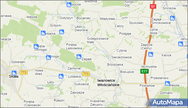 mapa Lesieniec gmina Iwanowice, Lesieniec gmina Iwanowice na mapie Targeo