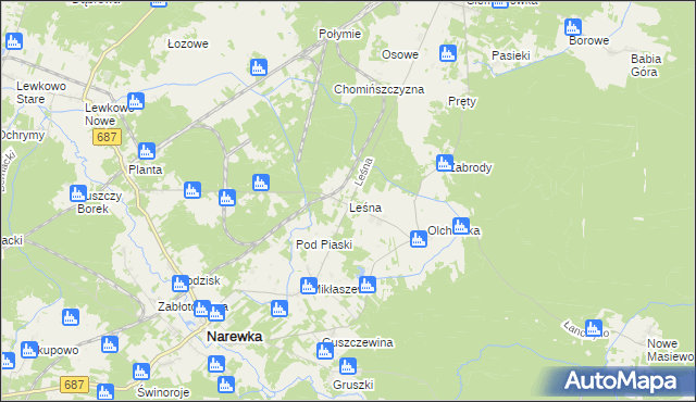 mapa Leśna gmina Narewka, Leśna gmina Narewka na mapie Targeo