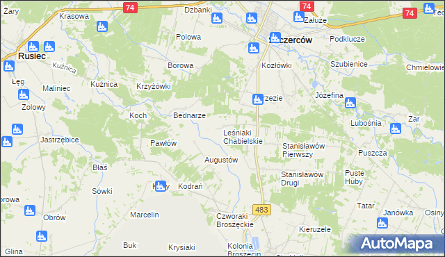 mapa Leśniaki Chabielskie, Leśniaki Chabielskie na mapie Targeo