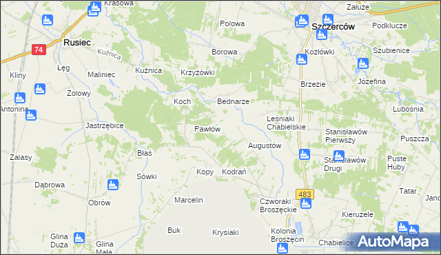 mapa Leśniaki gmina Rusiec, Leśniaki gmina Rusiec na mapie Targeo