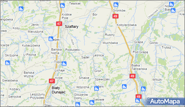 mapa Leśnica gmina Bukowina Tatrzańska, Leśnica gmina Bukowina Tatrzańska na mapie Targeo