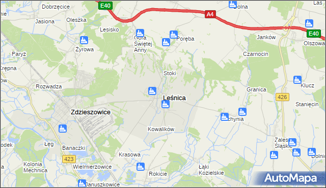mapa Leśnica powiat strzelecki, Leśnica powiat strzelecki na mapie Targeo