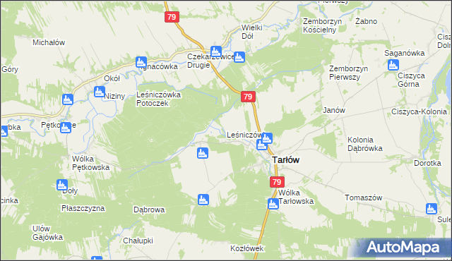 mapa Leśniczówka gmina Tarłów, Leśniczówka gmina Tarłów na mapie Targeo