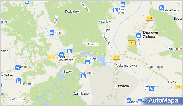 mapa Leśniczówka Knieja gmina Dąbrowa Zielona, Leśniczówka Knieja gmina Dąbrowa Zielona na mapie Targeo