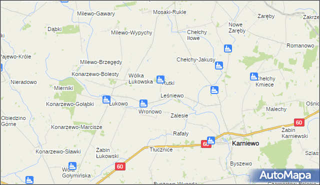 mapa Leśniewo gmina Karniewo, Leśniewo gmina Karniewo na mapie Targeo