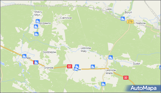 mapa Leśniów Mały, Leśniów Mały na mapie Targeo