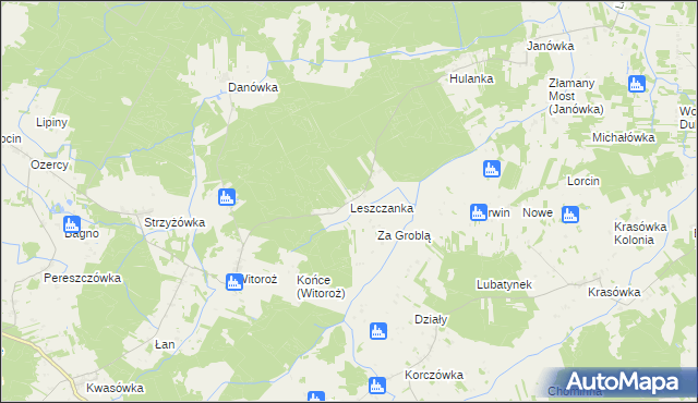 mapa Leszczanka gmina Drelów, Leszczanka gmina Drelów na mapie Targeo