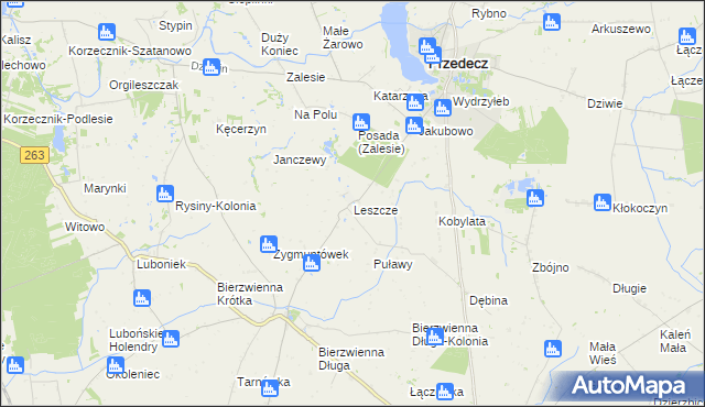 mapa Leszcze gmina Kłodawa, Leszcze gmina Kłodawa na mapie Targeo