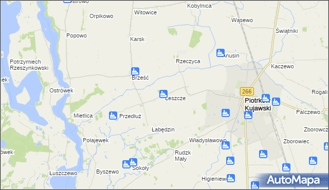 mapa Leszcze gmina Piotrków Kujawski, Leszcze gmina Piotrków Kujawski na mapie Targeo