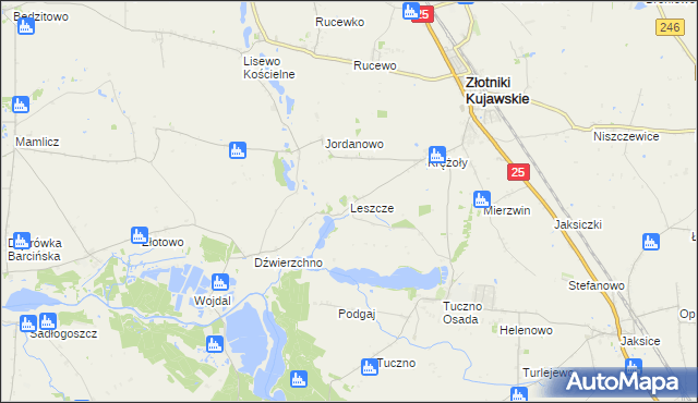 mapa Leszcze gmina Złotniki Kujawskie, Leszcze gmina Złotniki Kujawskie na mapie Targeo