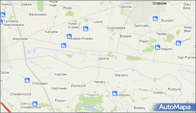 mapa Leszno gmina Grabów, Leszno gmina Grabów na mapie Targeo