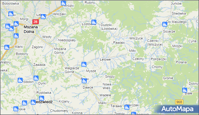 mapa Łętowe, Łętowe na mapie Targeo