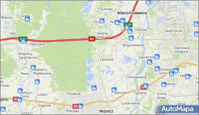 mapa Łętowice gmina Wierzchosławice, Łętowice gmina Wierzchosławice na mapie Targeo