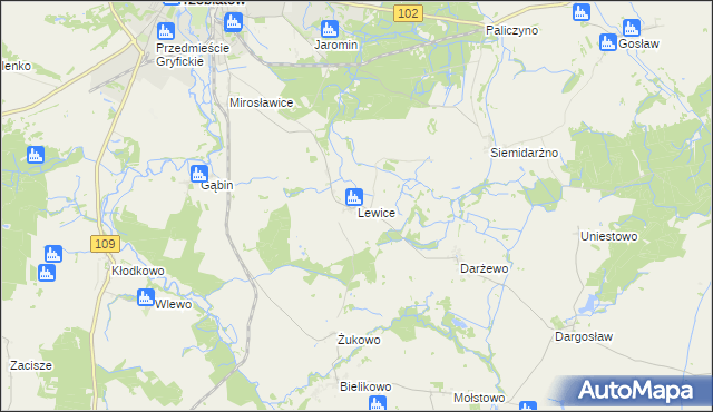 mapa Lewice gmina Trzebiatów, Lewice gmina Trzebiatów na mapie Targeo