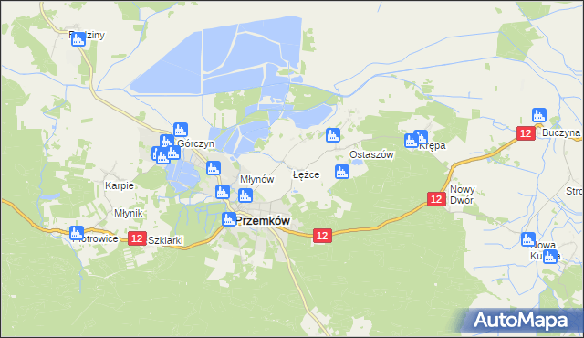 mapa Łężce gmina Przemków, Łężce gmina Przemków na mapie Targeo