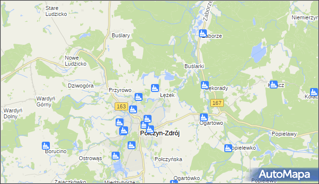 mapa Łężek gmina Połczyn-Zdrój, Łężek gmina Połczyn-Zdrój na mapie Targeo