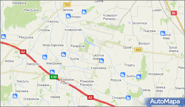 mapa Leźnica Wielka, Leźnica Wielka na mapie Targeo