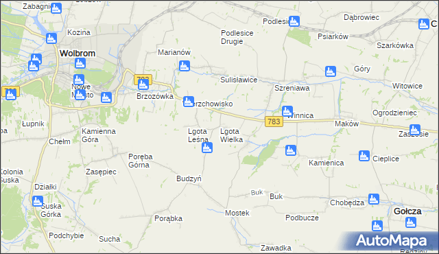 mapa Lgota Wielka gmina Wolbrom, Lgota Wielka gmina Wolbrom na mapie Targeo