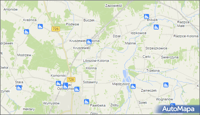 mapa Libiszów gmina Opoczno, Libiszów gmina Opoczno na mapie Targeo