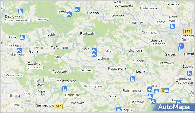 mapa Lichwin gmina Pleśna, Lichwin gmina Pleśna na mapie Targeo