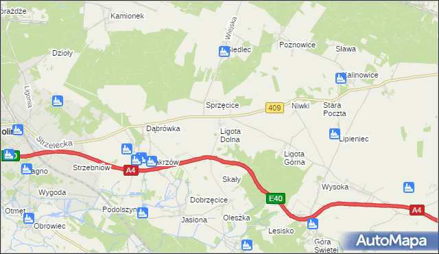 mapa Ligota Dolna gmina Strzelce Opolskie, Ligota Dolna gmina Strzelce Opolskie na mapie Targeo