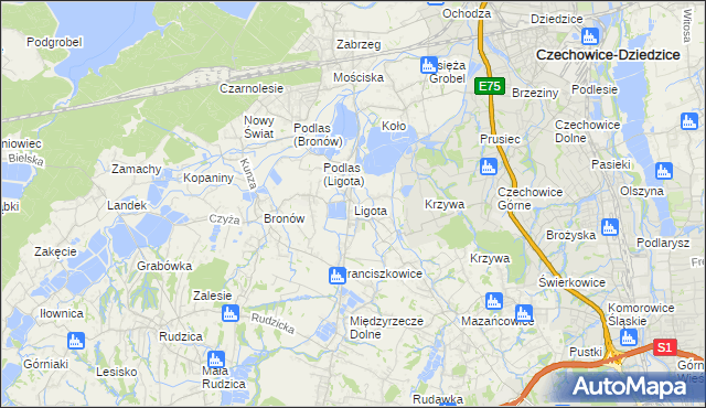 mapa Ligota gmina Czechowice-Dziedzice, Ligota gmina Czechowice-Dziedzice na mapie Targeo