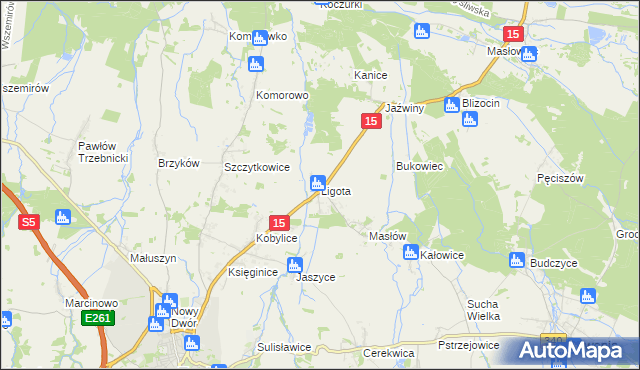 mapa Ligota gmina Trzebnica, Ligota gmina Trzebnica na mapie Targeo