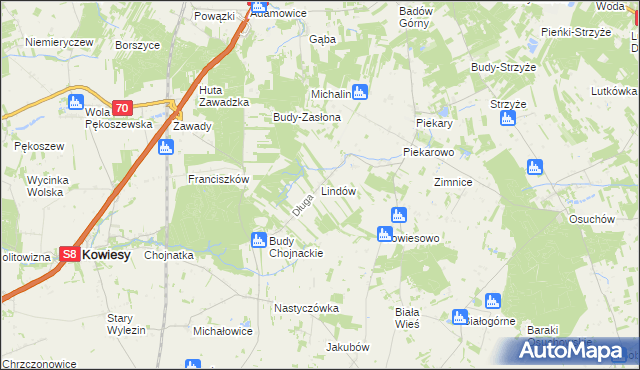 mapa Lindów gmina Mszczonów, Lindów gmina Mszczonów na mapie Targeo