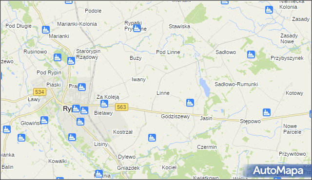 mapa Linne gmina Rypin, Linne gmina Rypin na mapie Targeo